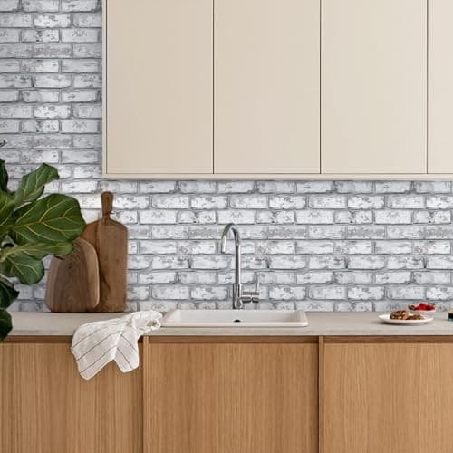 3D Faux Brick Wall Panel, Peel and Stick Brick Tiles, 10 Pcs of Retro White 3