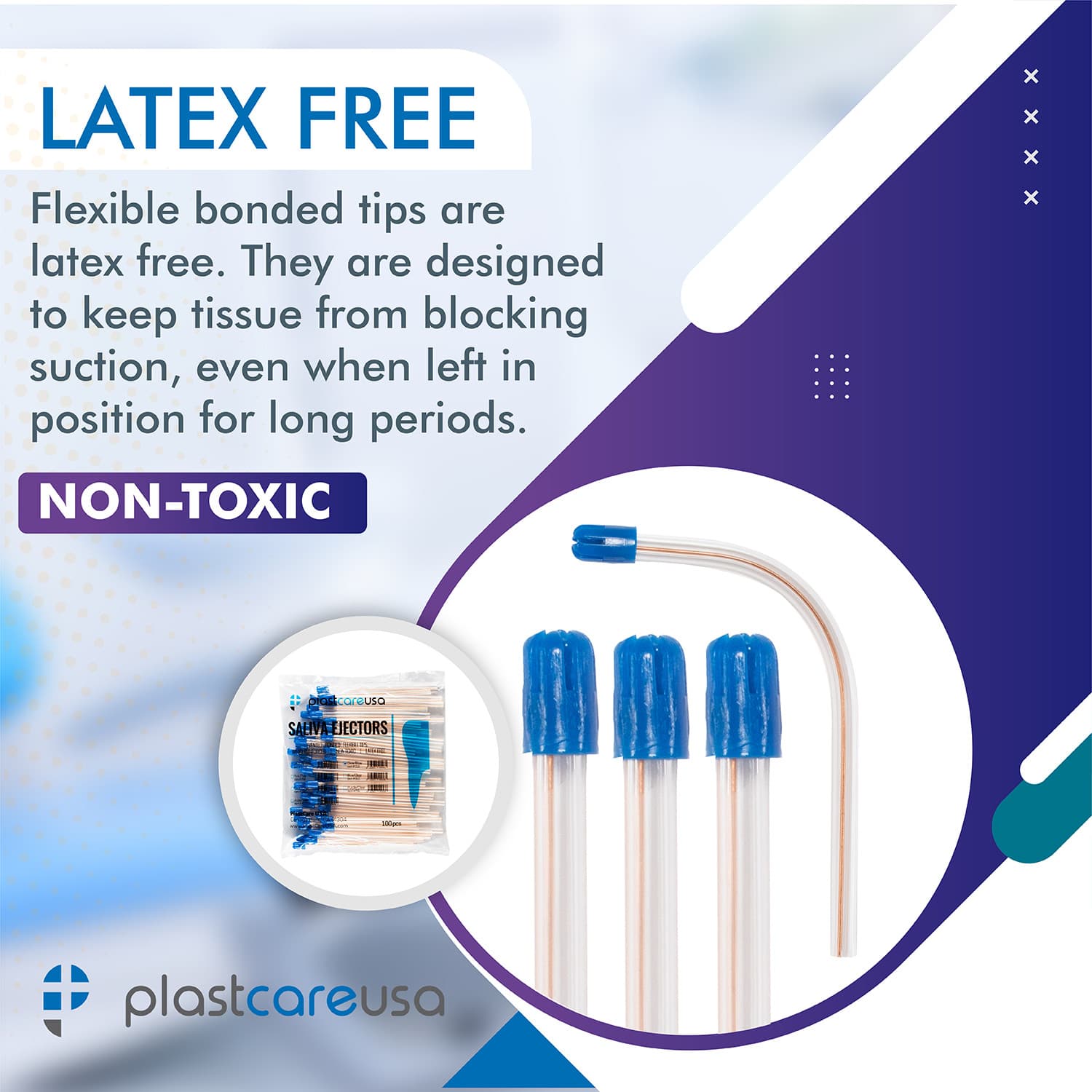 100 Dental Saliva Ejectors Ejector CLEAR/BLUE Suction Tips Disposable 5