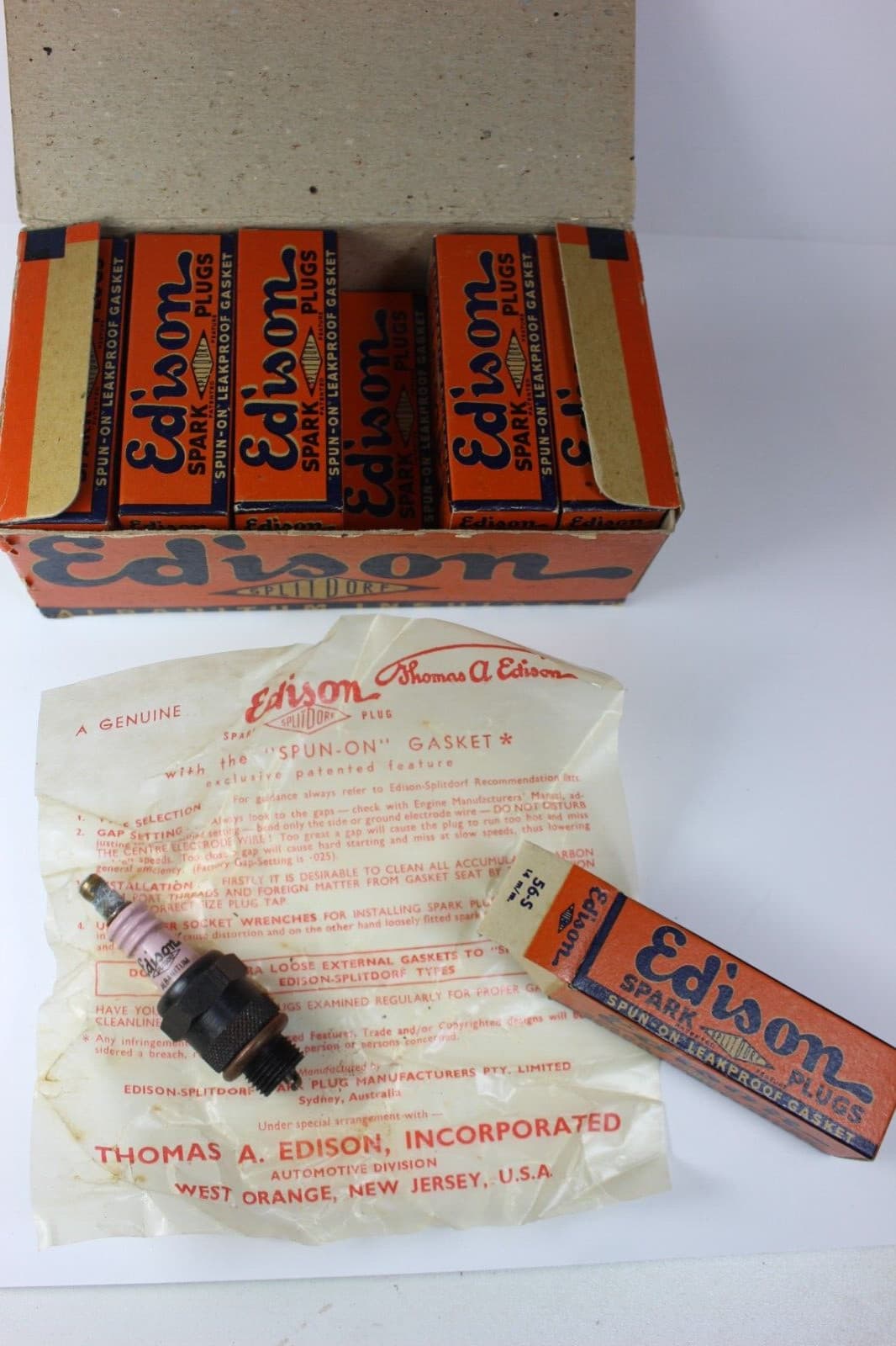 Thomas EDISON Splitdorf Spark Plugs - FULL Box (12) Factory Sealed NOS - RARE ! 4