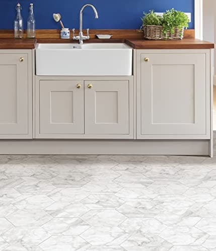  9" x 10.4" Milena Peel & Stick Hexagon Vinyl Floor Tiles (10 Tiles), (4.5  3