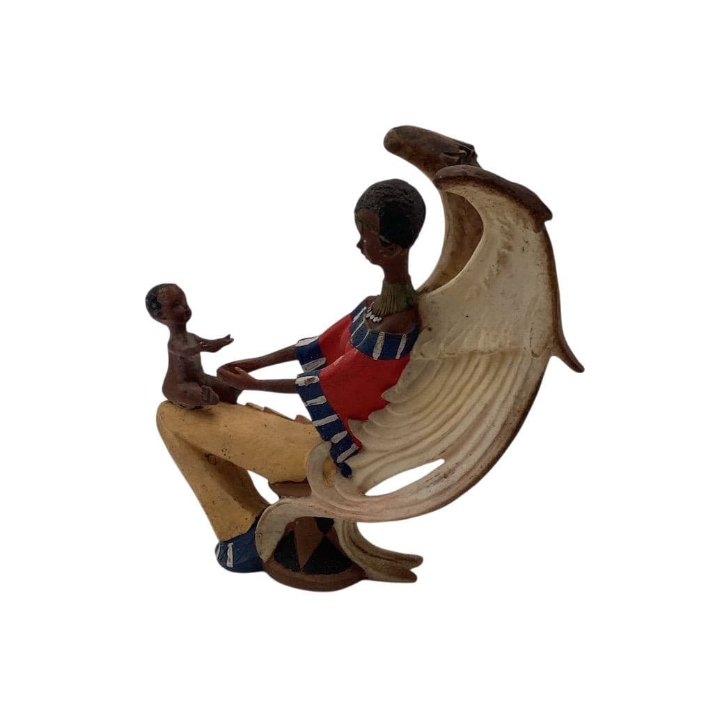 Hand-Carved African American Angel Figurine with Child 2