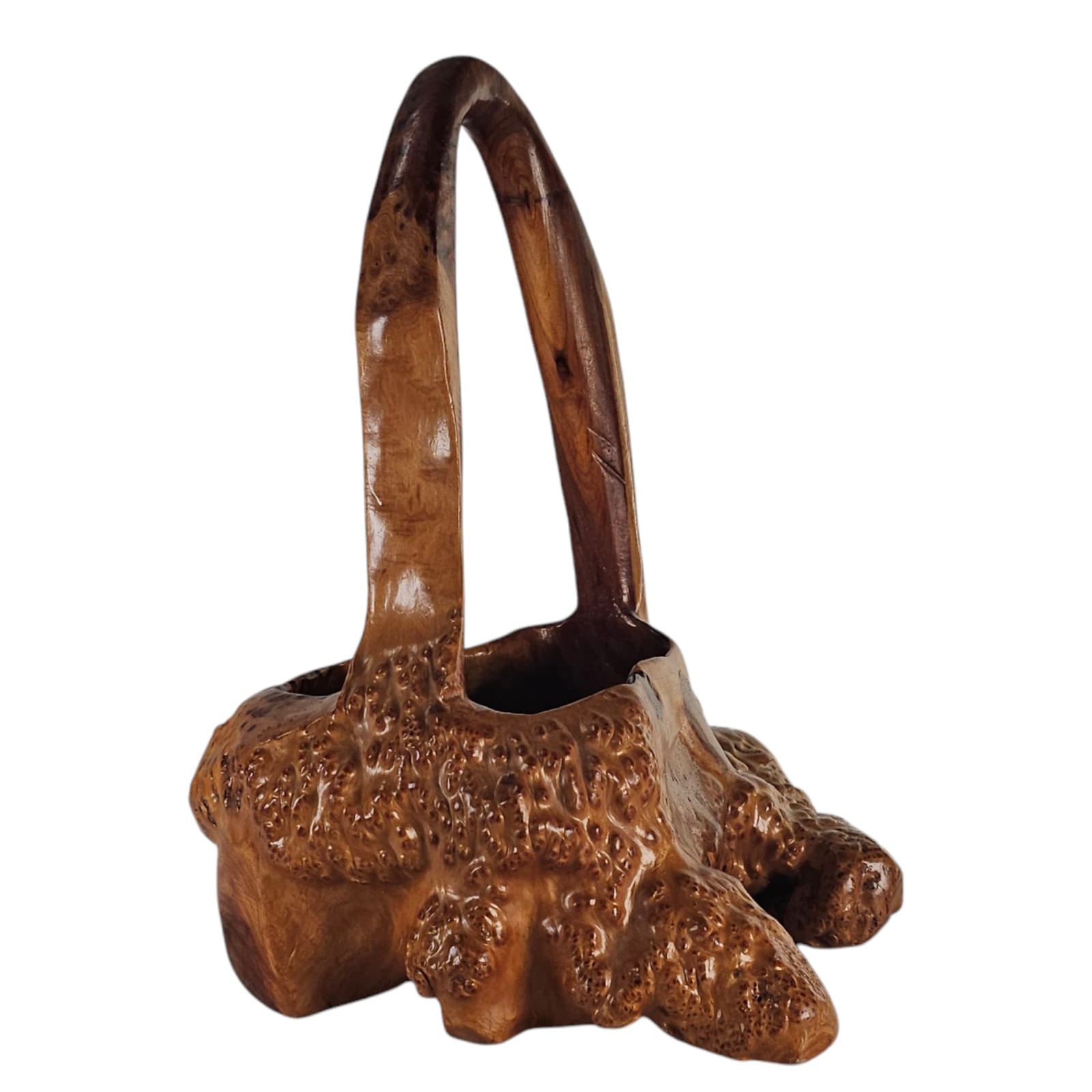 Vintage Teak Root Burl Ikebana Basket 13” Centerpiece Rustic Flower Display