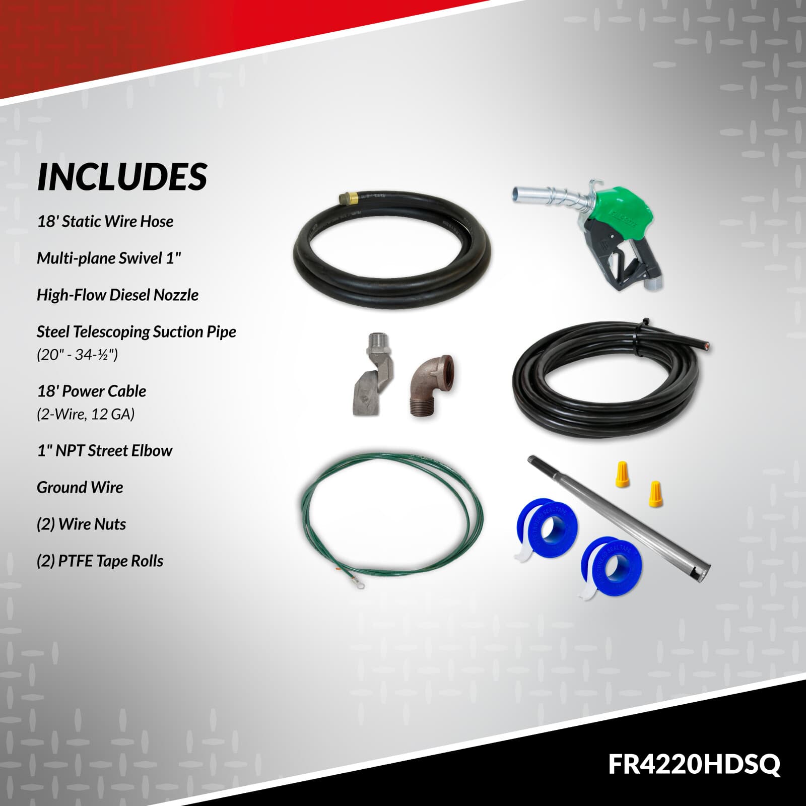 Fill-Rite FR4220HDSQ 12V 20 GPM Fuel Pump w/Hose, Auto Nozzle (Green), & Swivel 3