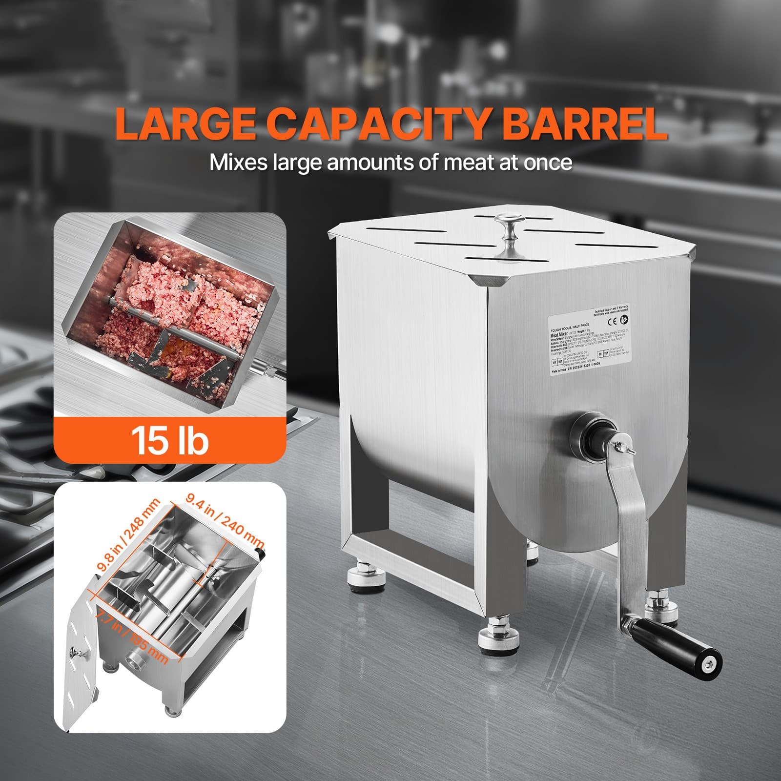 Manual Meat Mixer  15LB Fixed Tank Mixing Max Hand Meat Sausage Mixer Machine 2