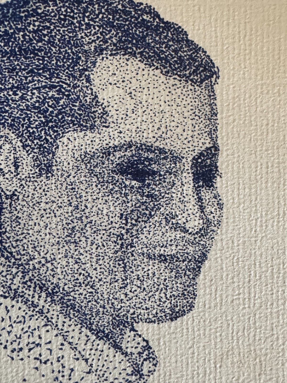 Original Pointillism Young African-American Man Pen Portrait Drawing 9.25"x11" 6