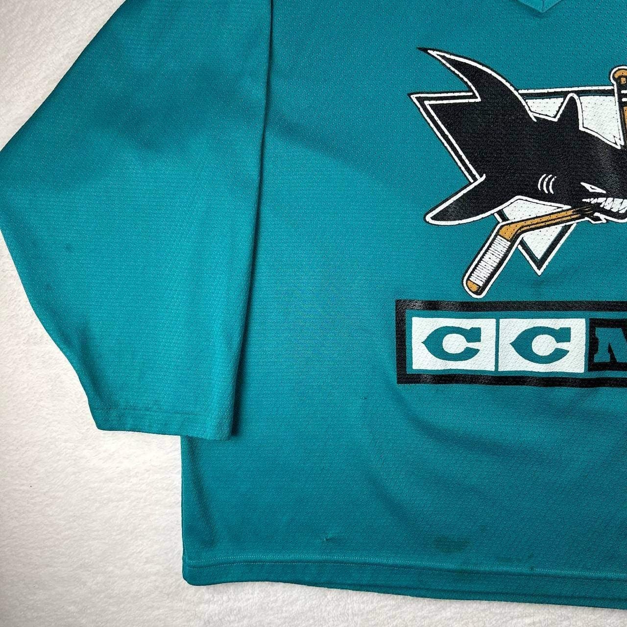 Vintage 90s San Jose Sharks CCM Jersey NHL Long Sleeve Shirt Size Large USA Made 3