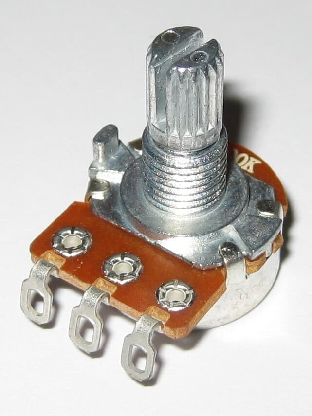 Audio (A) Taper 100k Ohm Potentiometer - 6mm (1/4") Shaft - 1/8 Watt 100000 Ohm 2