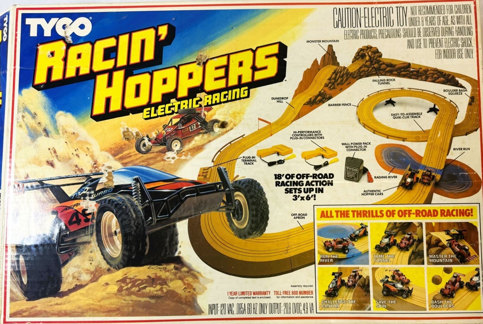 TYCO Racin’ Hoppers Electric Slot Car Track Set Off-Road Complete w/ Box & Cars 6