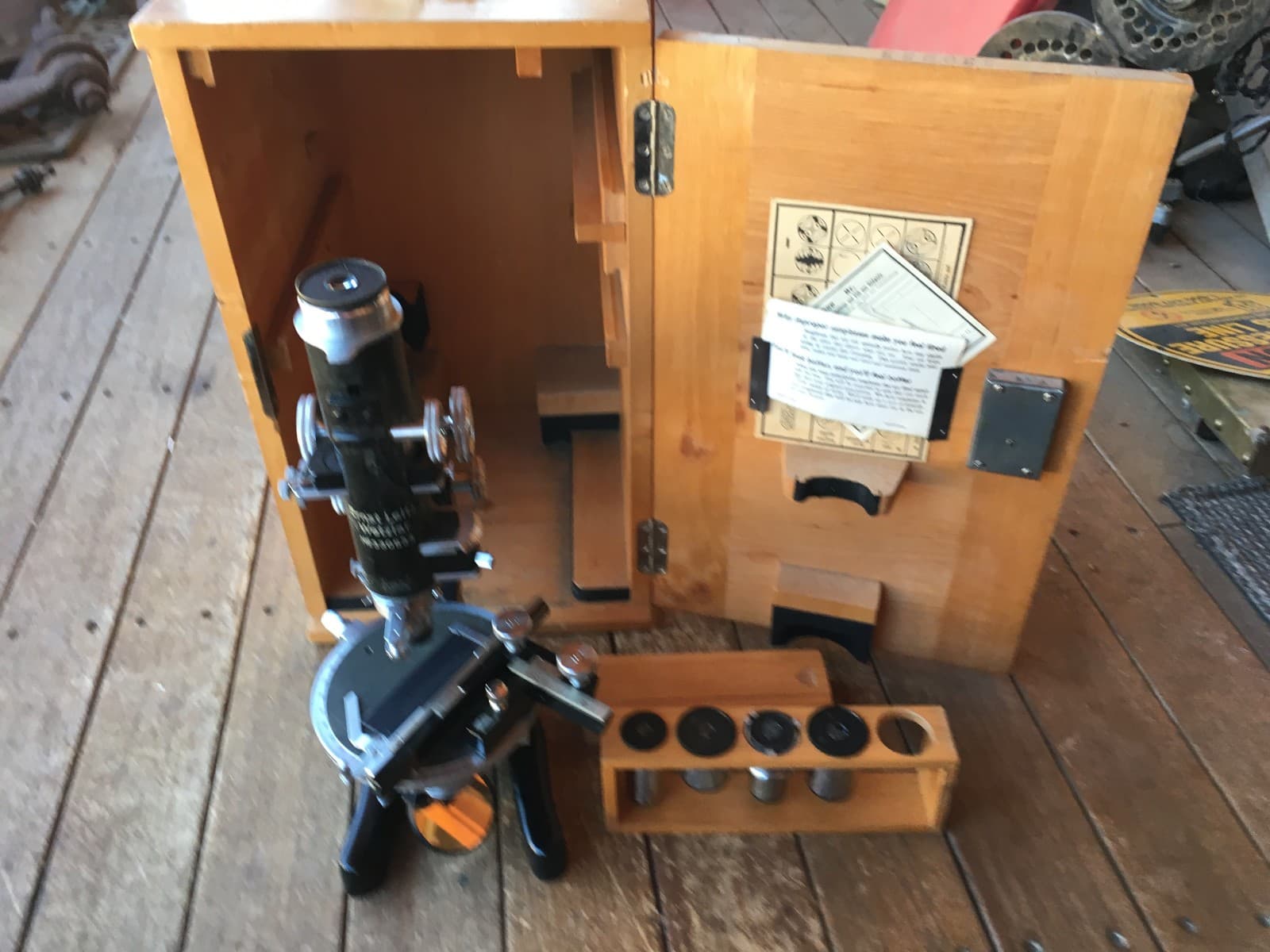 ANTIQUE ERNST LEITZ WETZLER MICROSCOPE WITH EXTRAS 2