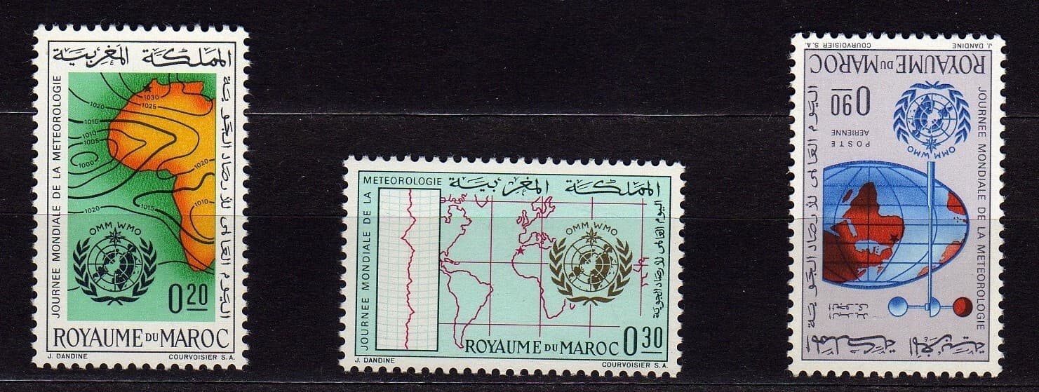 MOROCCO #102-103,C10 MNH UNITED NATIONS 4th WORLD METEOROLOGICAL DAY