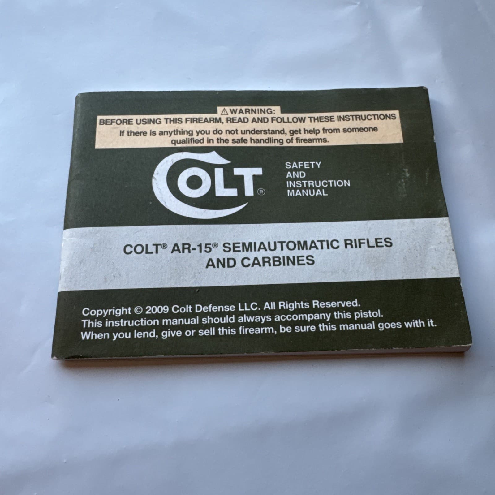 Original Colt Defense 2009 Safety And Instruction Manual