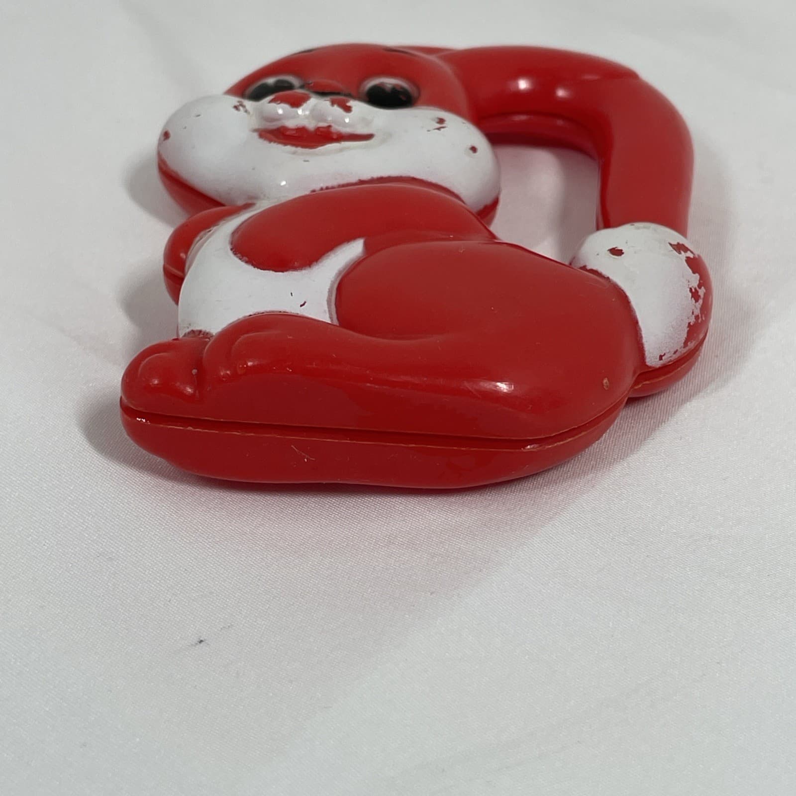 VINTAGE Evenflo Plastic Red and White Rabbit Bunny Rattle Baby Toy 3.5” USED 3