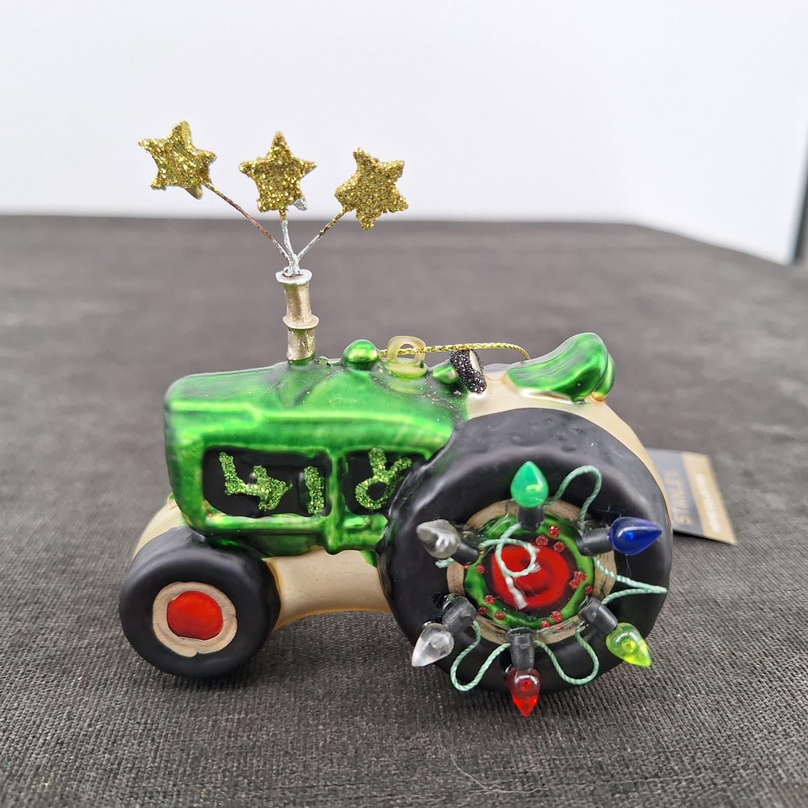 Reindeer Tractor Christmas Tree Ornament Glass Blown 6