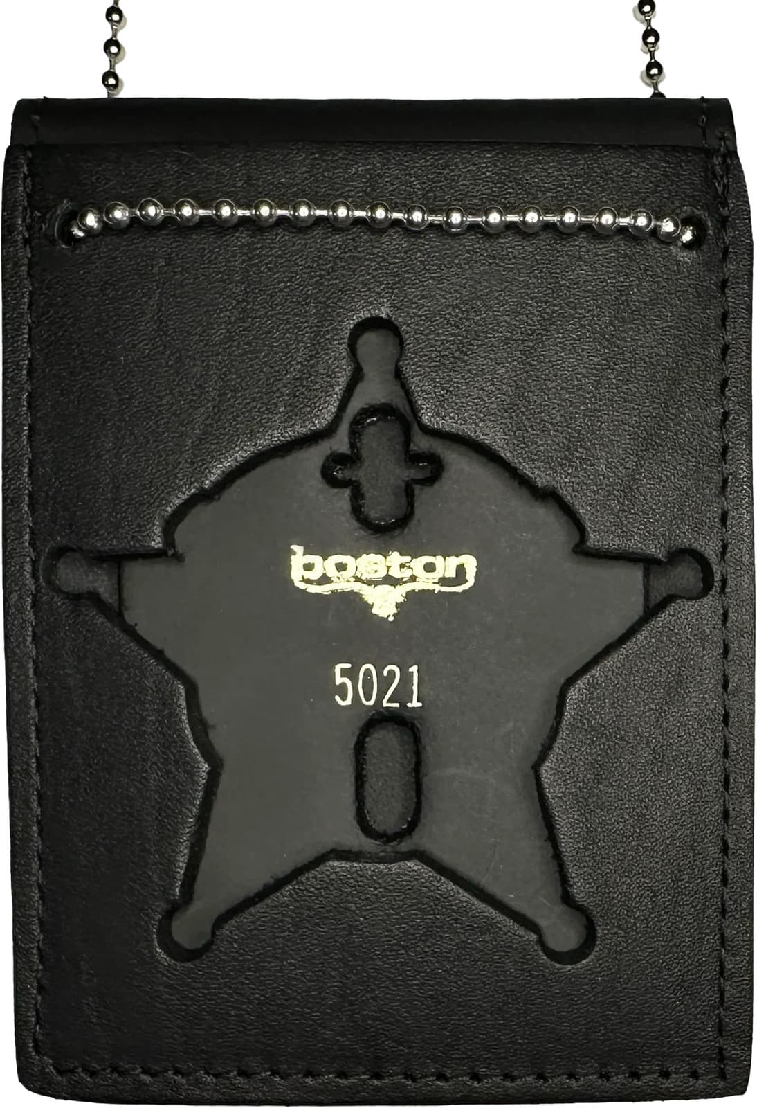 BOSTON LEATHER BADGE / ID HOLDER: Chicago Police Star With Ball Tips (450-5021)