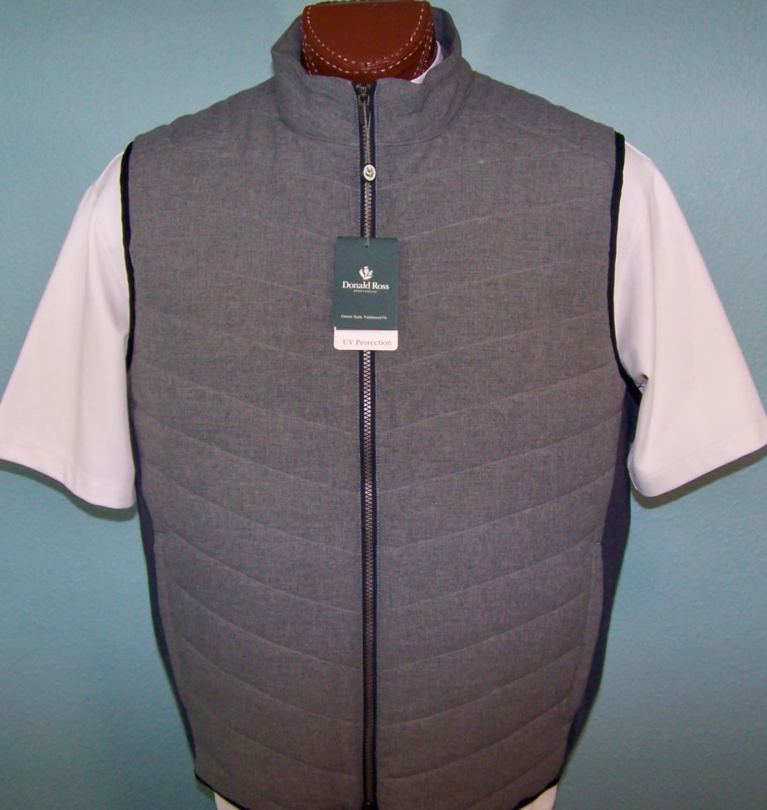 DONALD ROSS Classic Wicking UV protection Full zip insulated VEST sz XL STONE
