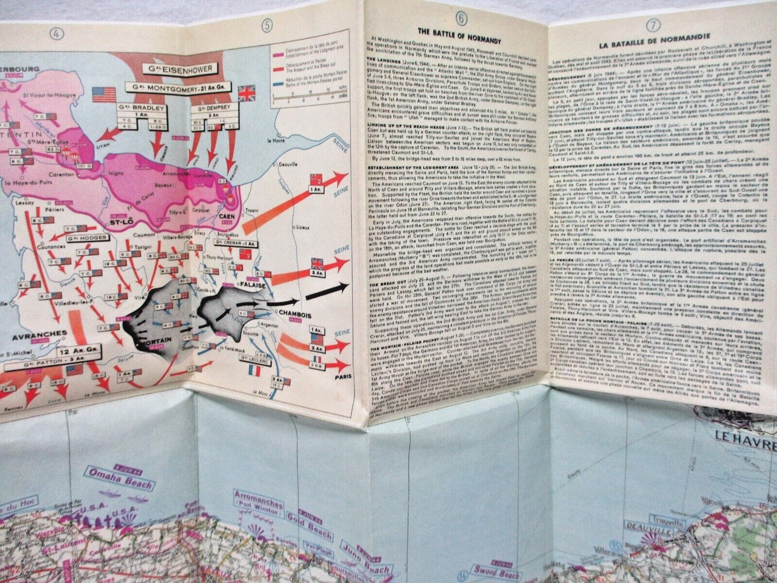 1944 Battle of Normandy Map 102 Michelin Tires 1988 reprint of 1947 map 5