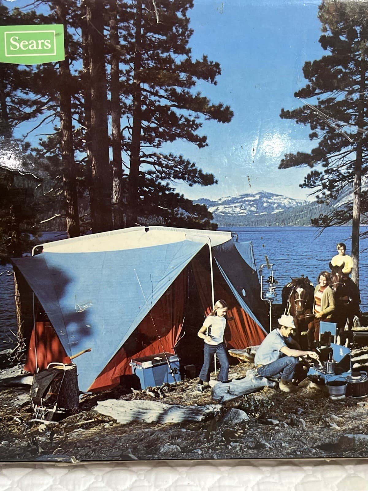 Vintage Sears Nylon Fabric Camping Mat Mattress Air Inflatable 76x30 Plaid Blue 3