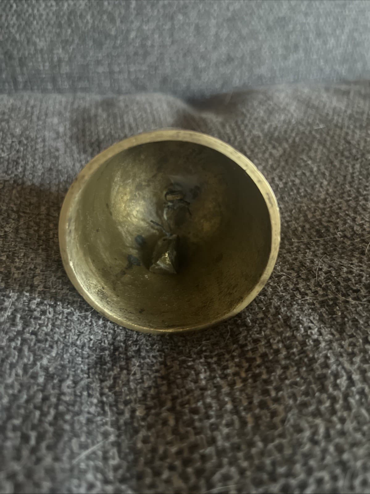 Vintage Chinese Brass Bronze Bell 3 1/2” Fish Handle & Floral Design Etched 4