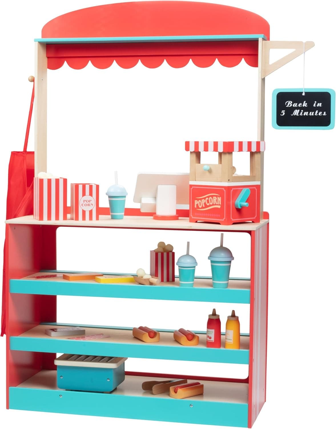 Movie Theatre Snack Bar Wooden Playset - Pretend Concession Stand Fun- Full Set 6