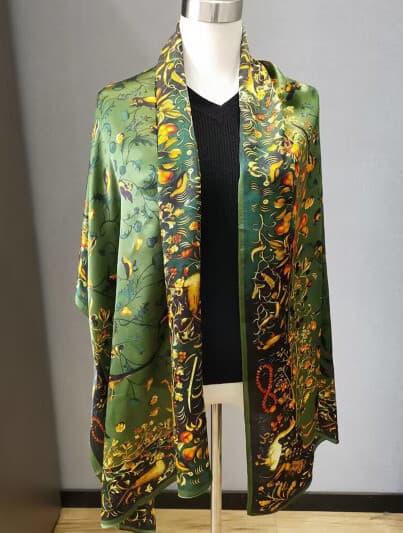 Women Square 100% Mulberry Silk Scarf Vintage Shawl Print Hand Rolled Gift 180cm 5