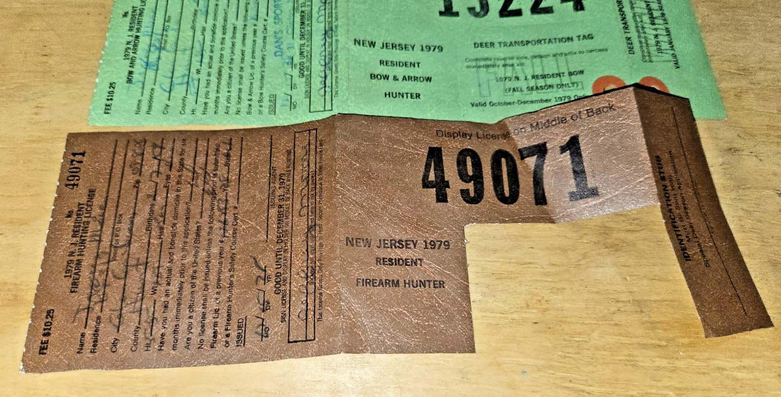 Lot 7 New Jersey State Big Game Deer Licenses Tags Firearm Bow Hunter 1975-1979 2