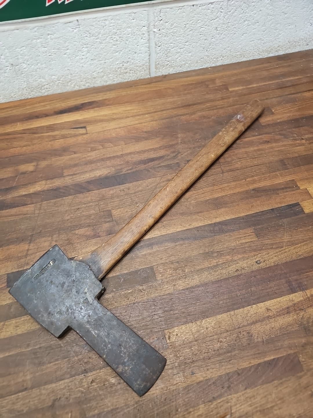 R1-Antique Hand Forged JB STOHLER Schaefferstown Pa Center Post Hole Mortise Axe 2