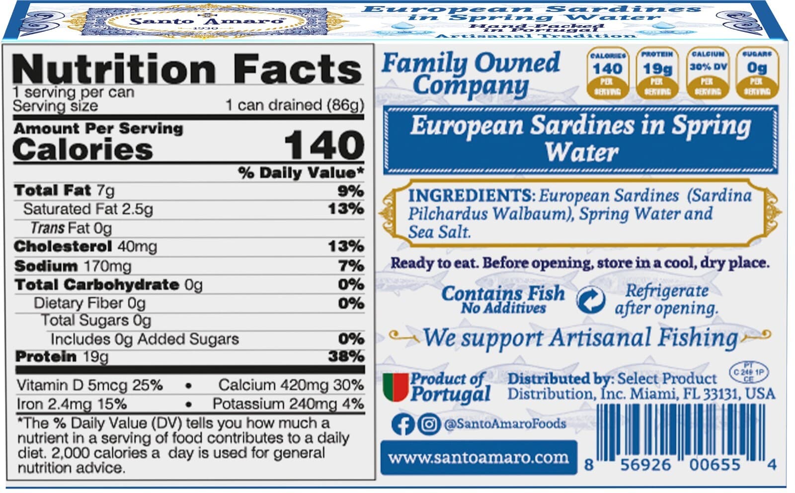 12 Pk Santo Amaro European Wild Sardines in Spring Water Pristine! 100% Natural 3