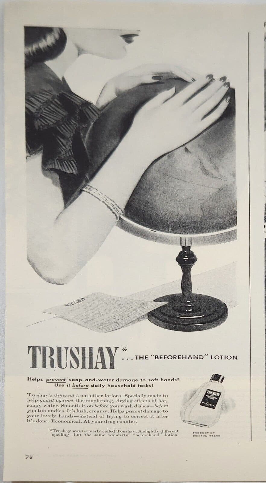 1944 Trushay before hand lotion Vintage Ad Its lush creamy