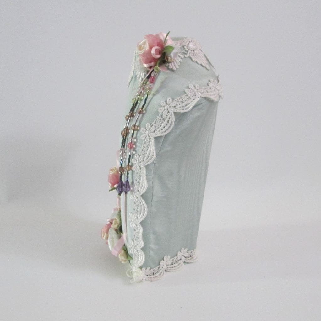 Handmade Jewelry Holder Victorian Theme Padded Necklace Display Ribbon Roses 4