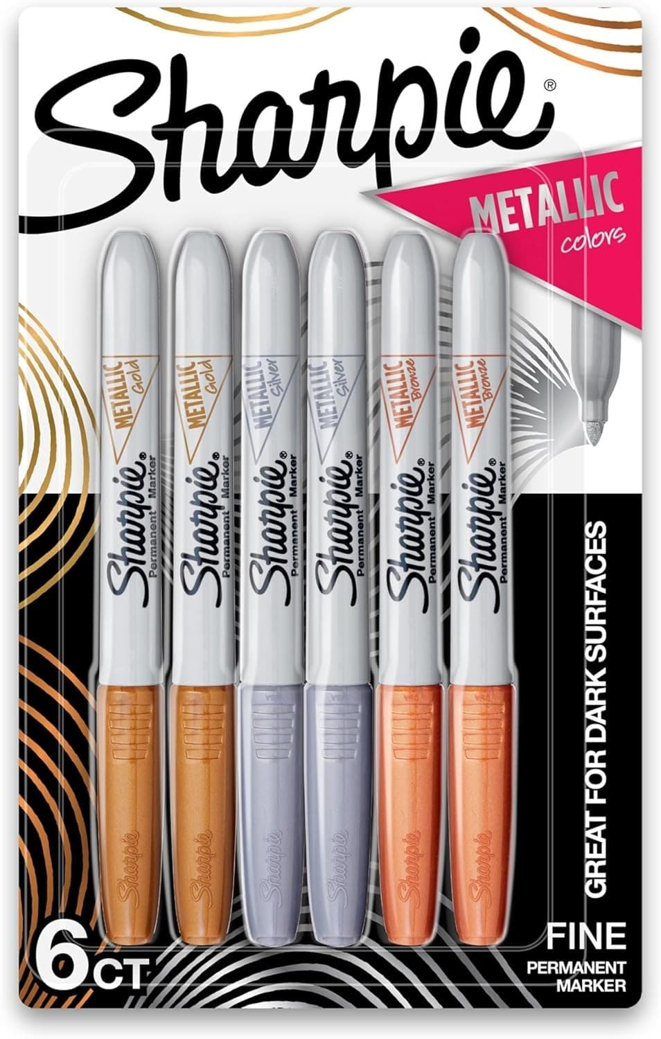 6 Count Fine Point Metallic Permanent Markers - Brilliant Sheen for Crafts 3