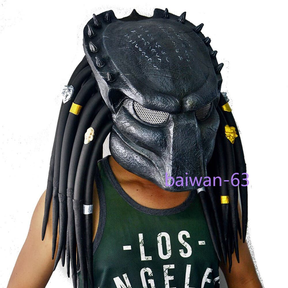 US STOCK Predator Alien vs Predator Mask w/ Braid Halloween Cosplay Props Helmet 4