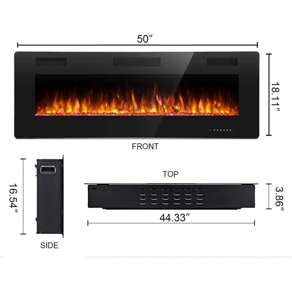 50''Electric Fireplace insert,Recessed&Wall-Mounted heater,Room Decor,remote 2