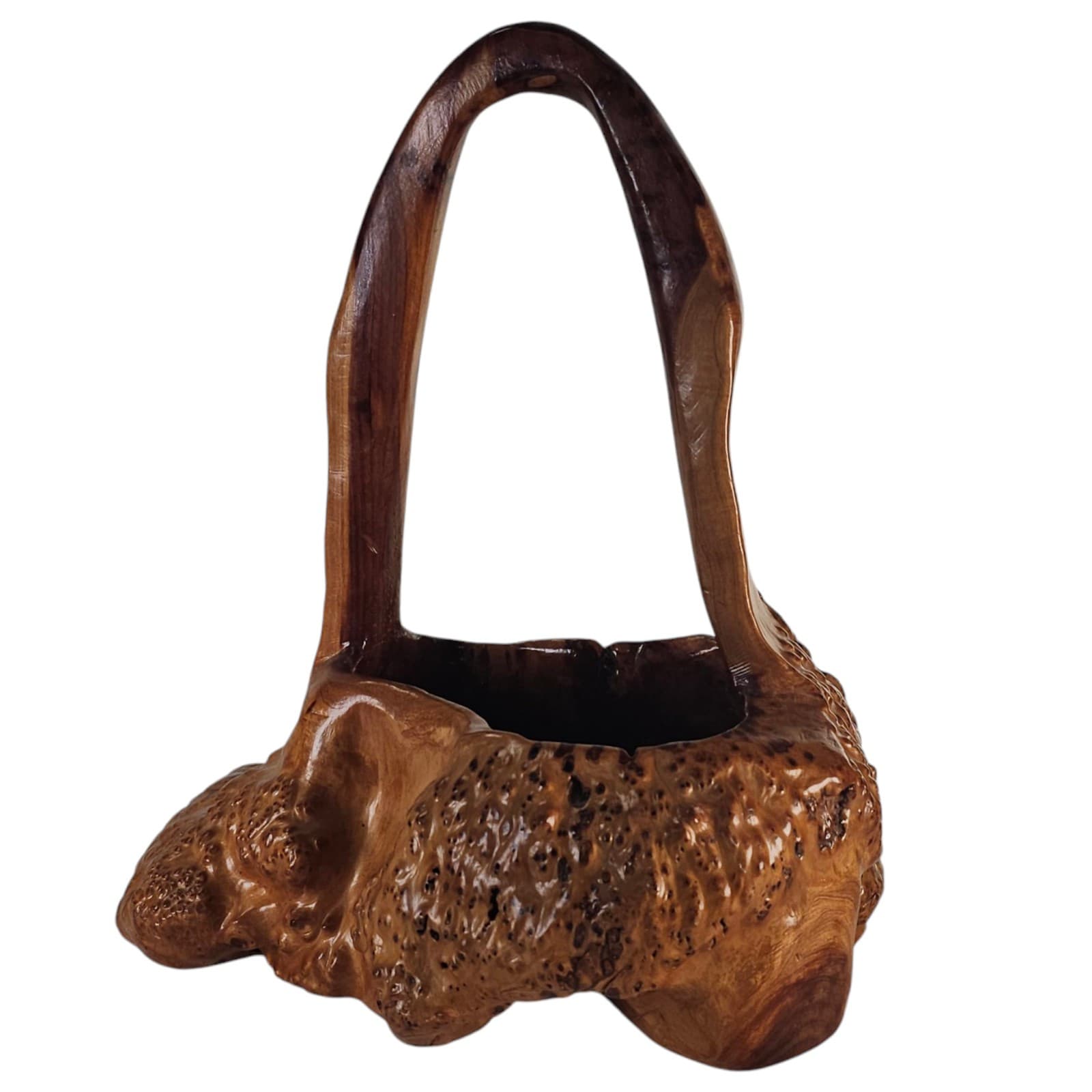 Vintage Teak Root Burl Ikebana Basket 13” Centerpiece Rustic Flower Display 4