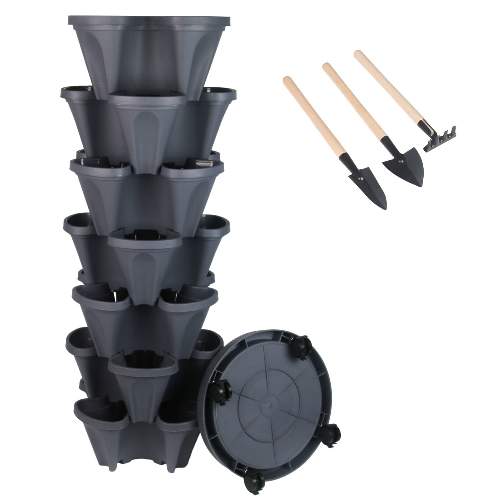 7-Tier Stackable Planters Vertical Planter Garden Flower Pot w/ 4 Wheels & Tools 2
