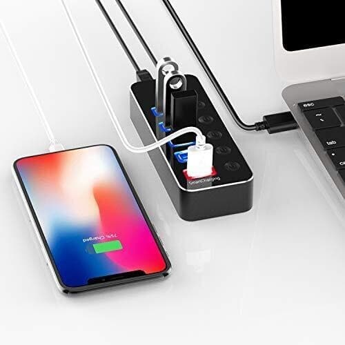 Powered USB Hub, atolla Aluminum 5-Port USB 3.0 Hub with 4 USB 3.0 Data Ports 2