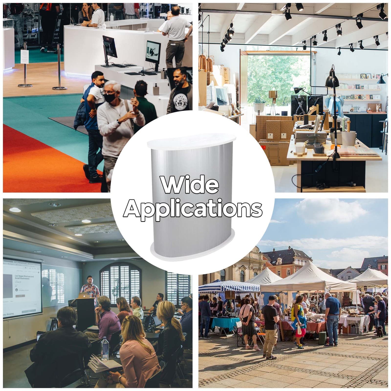 Podium Table Counter Stand Trade Show Display White Top Impact Stand Oval w/Case 6