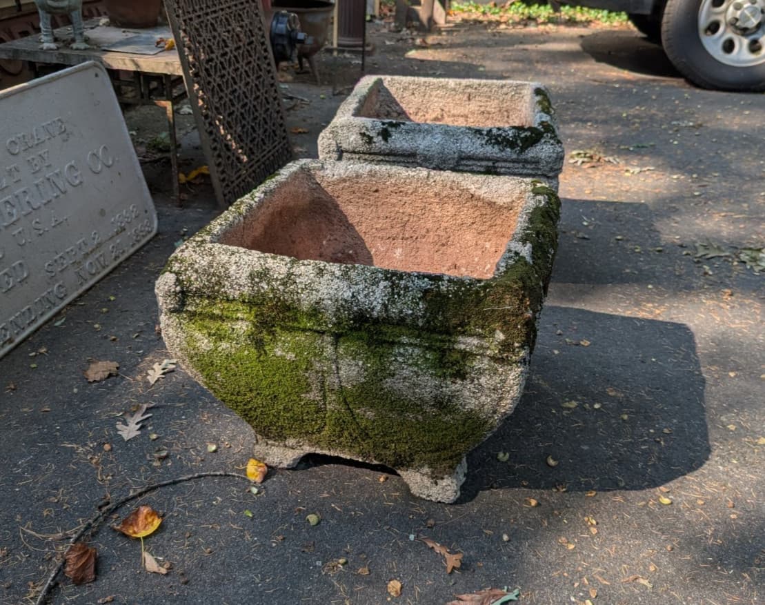 Pair Old or Antique Large Concrete Garden Planters 20" x 20" x 16" 2