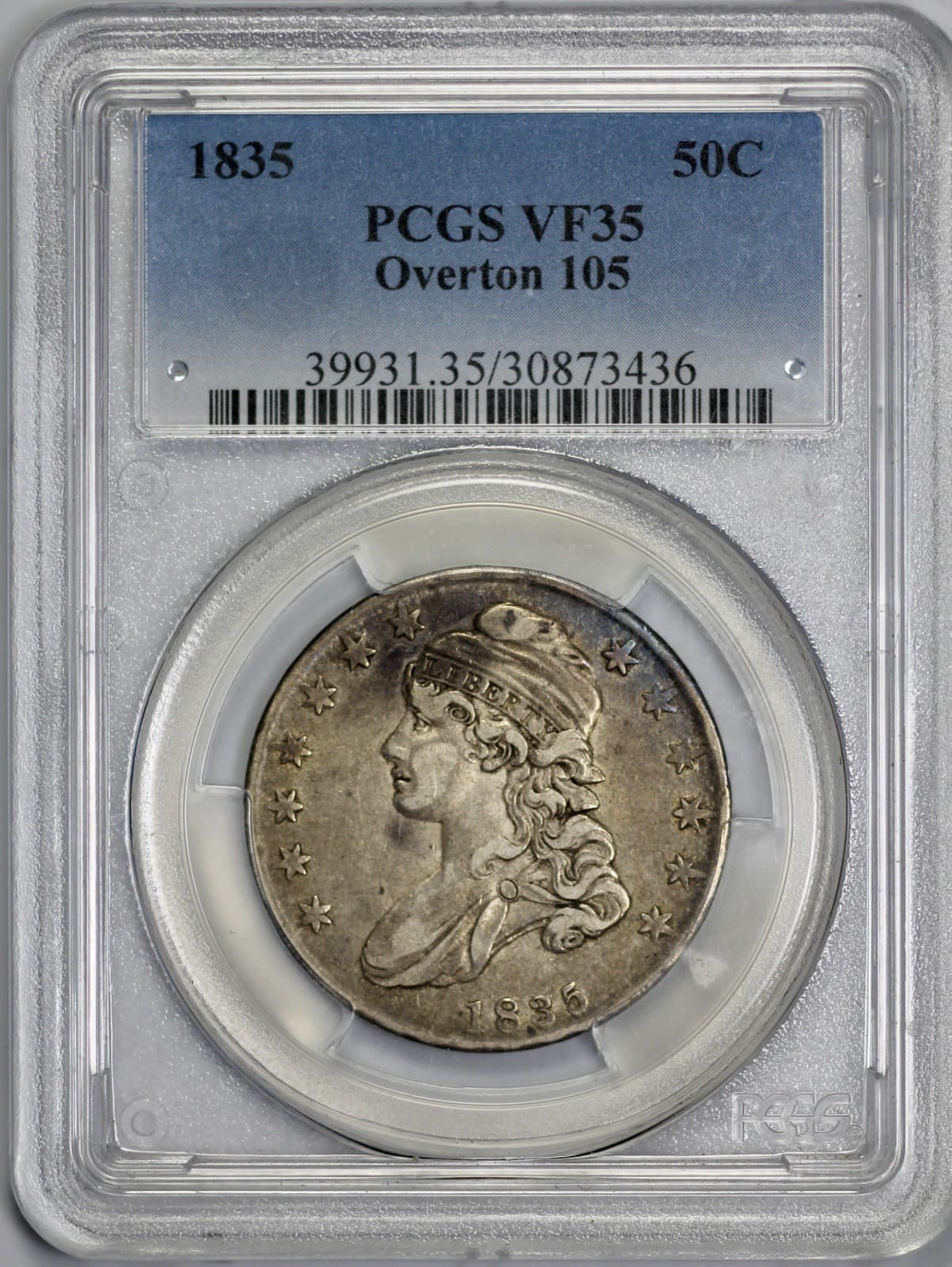 1835 Capped Bust 50c Silver Half Dollar PCGS VF 35 Overton 105