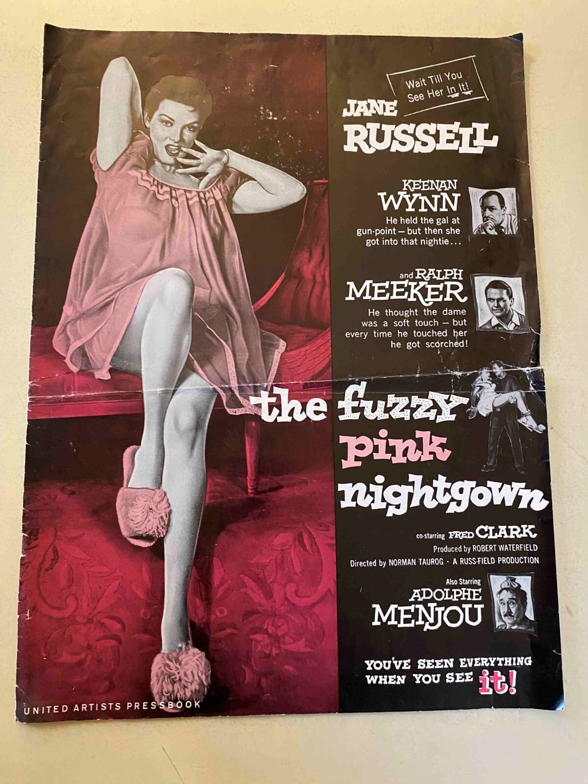 The Fuzzy Pink Nightgown Pressbook 1957 Jane Russell, Keenan Wynn!