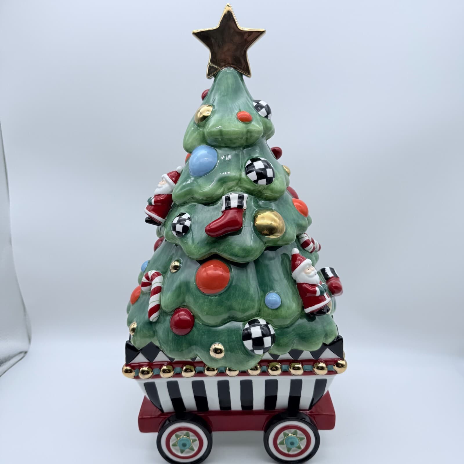 RARE Complete Mackenzie Childs Christmas Train 5 Piece Ceramic Set Courtly AS IS 6