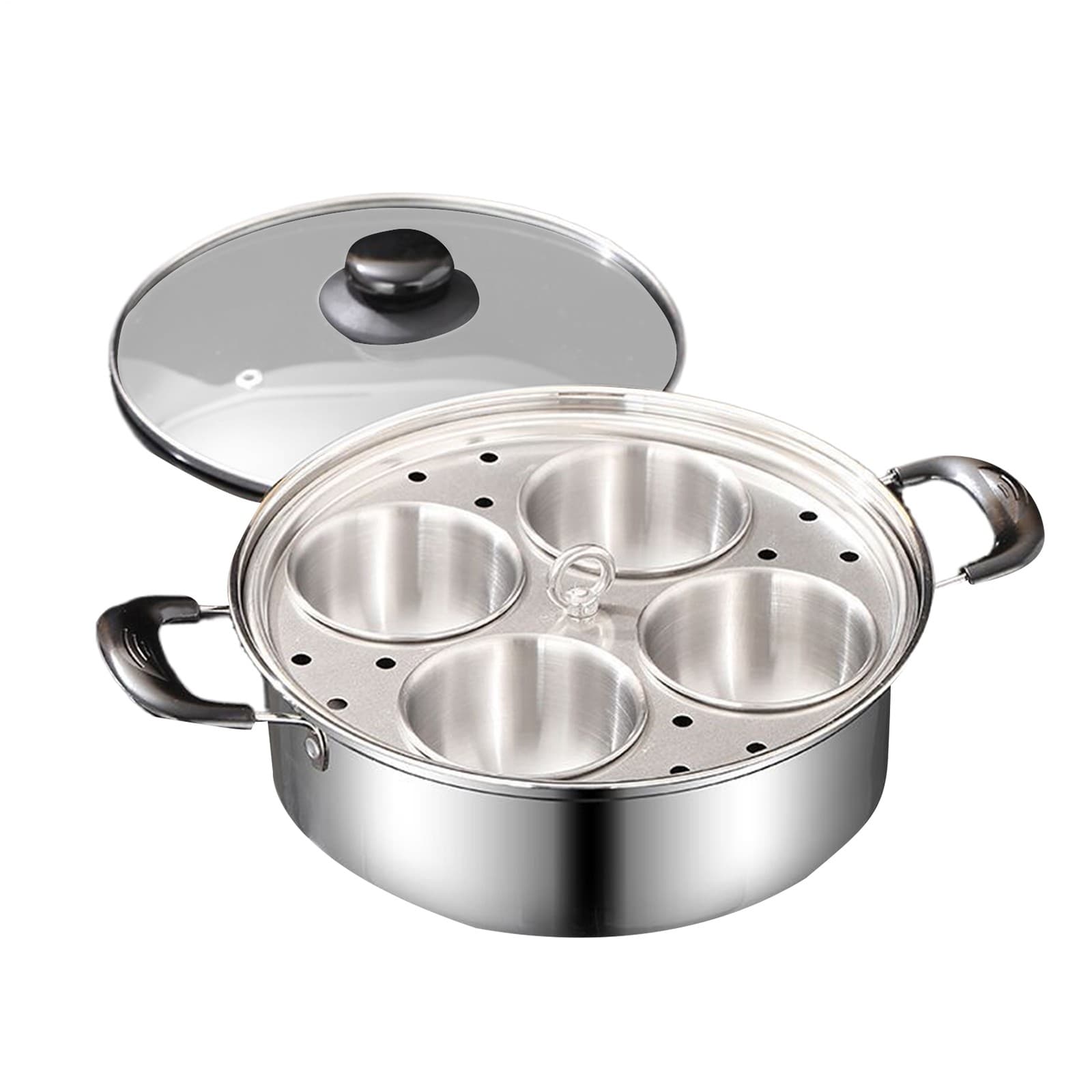 4-Cup Stainless Steel Egg Poacher Pan with Glass Lid Nonstick Egg Cups