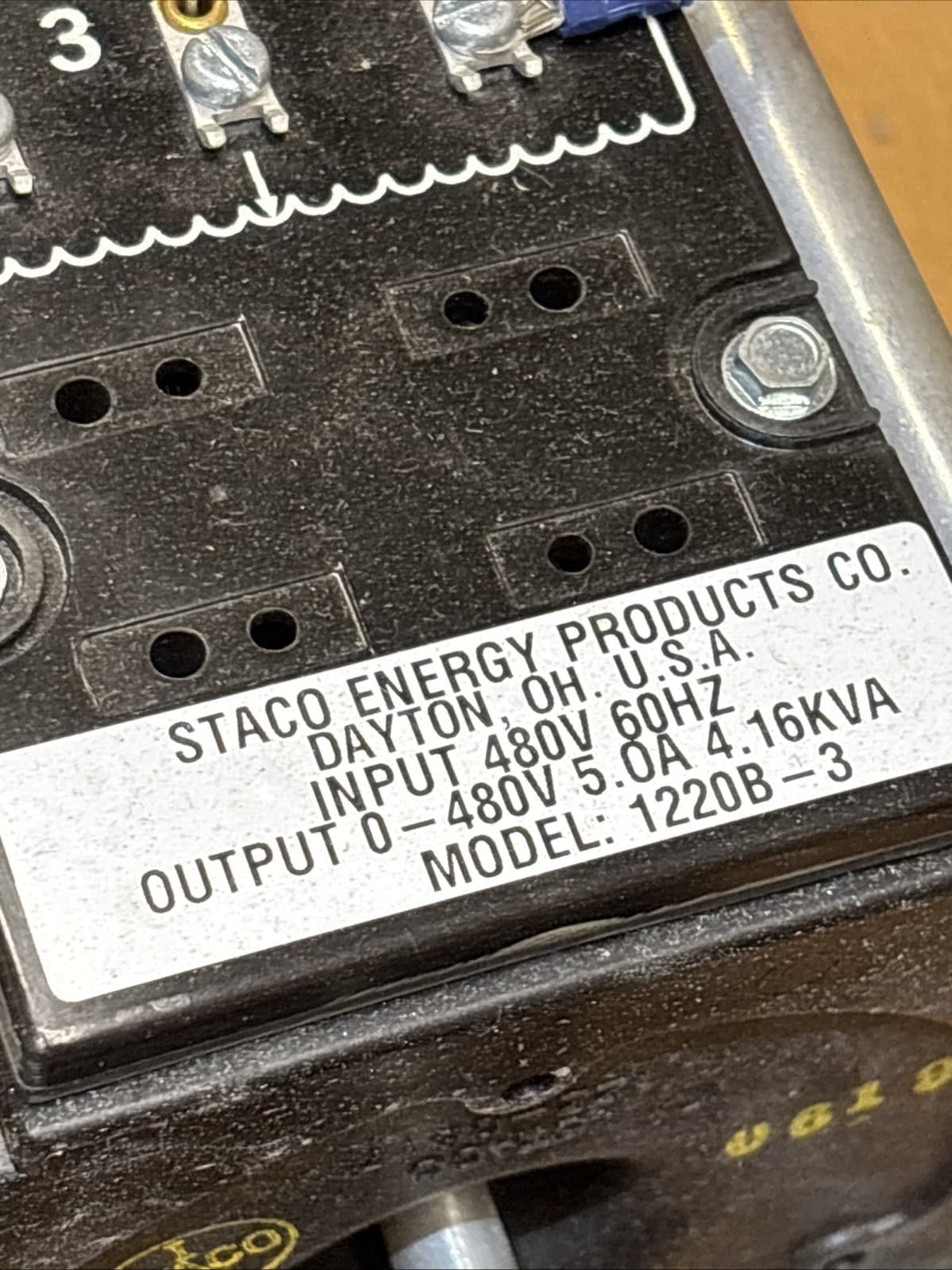NEW Staco 1220B-3 Variac Variable Transformer; 480V, 60 Hz, 5A, 3 Phase Wye 6