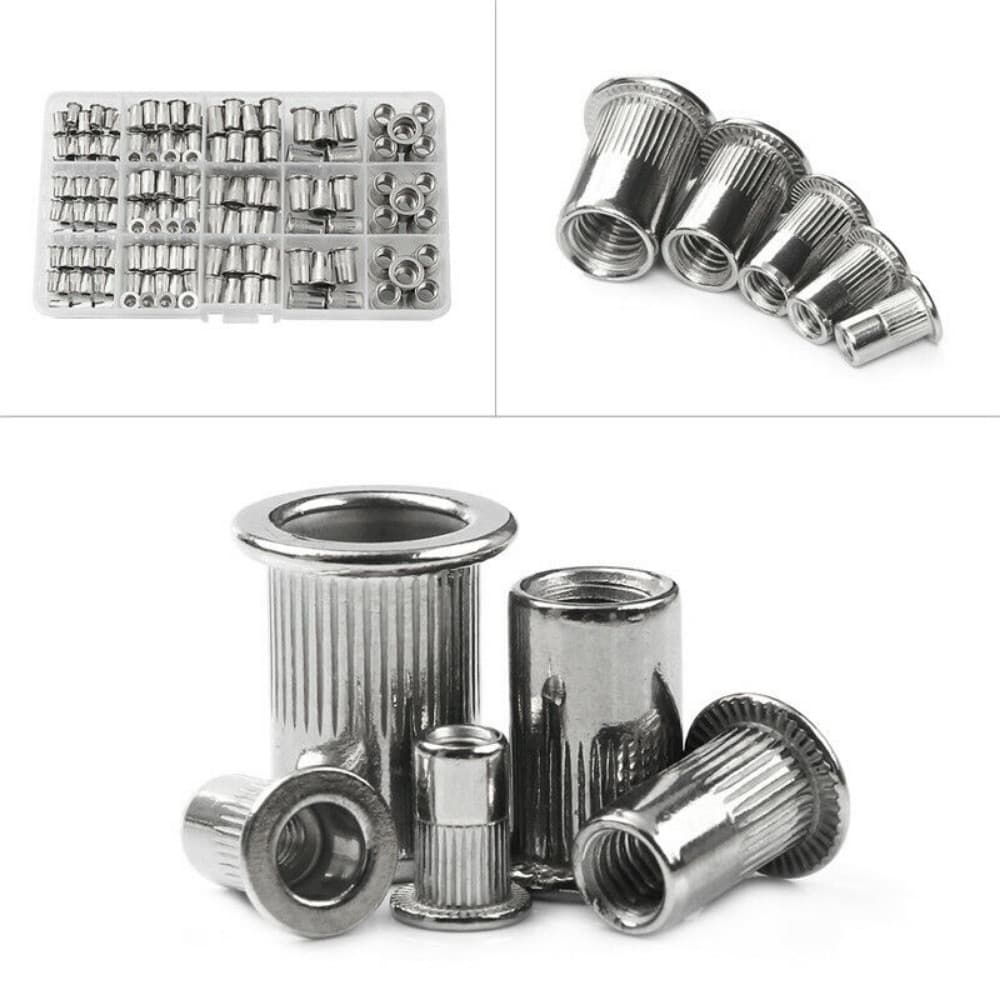 150Pcs RIVET NUT Flat Head Threaded Insert Aluminum Rivet Nutsert Set Kit 4