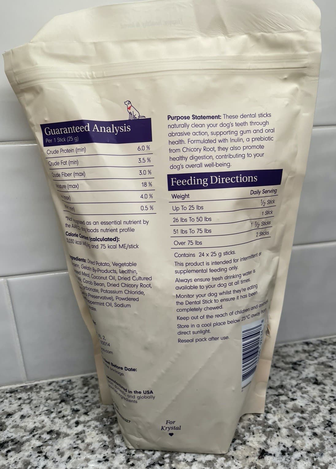 Pet Lab Co. Prebiotic Dental 24 Sticks Expiration 10-2026 Dogs 12 Weeks & Up 2