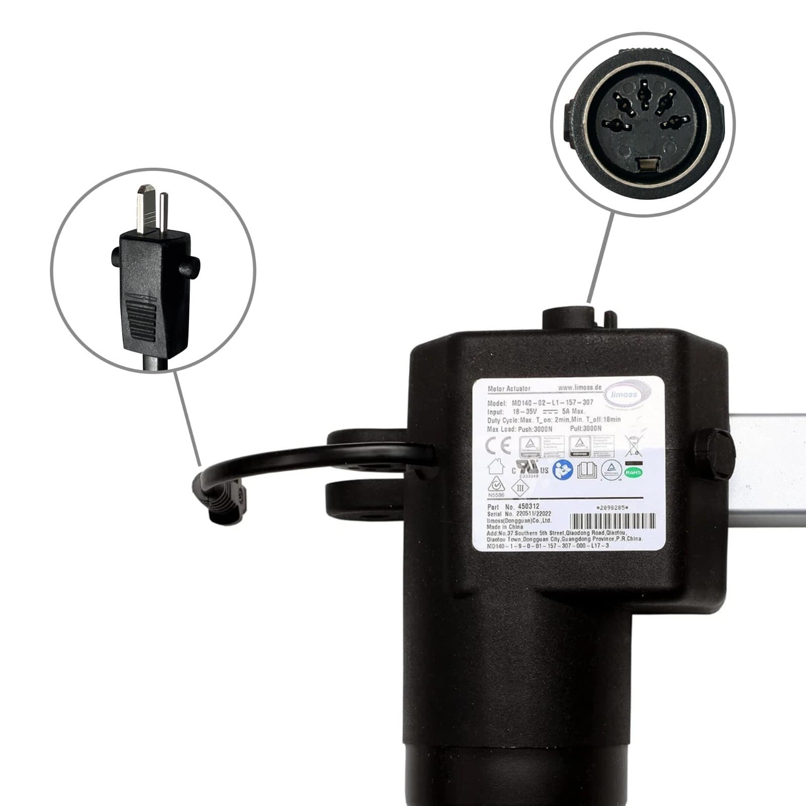 Limoss Motor 450312 MD140-02-L1-157-307 Recliner Sofa Lift Chair Linear Actuator 4