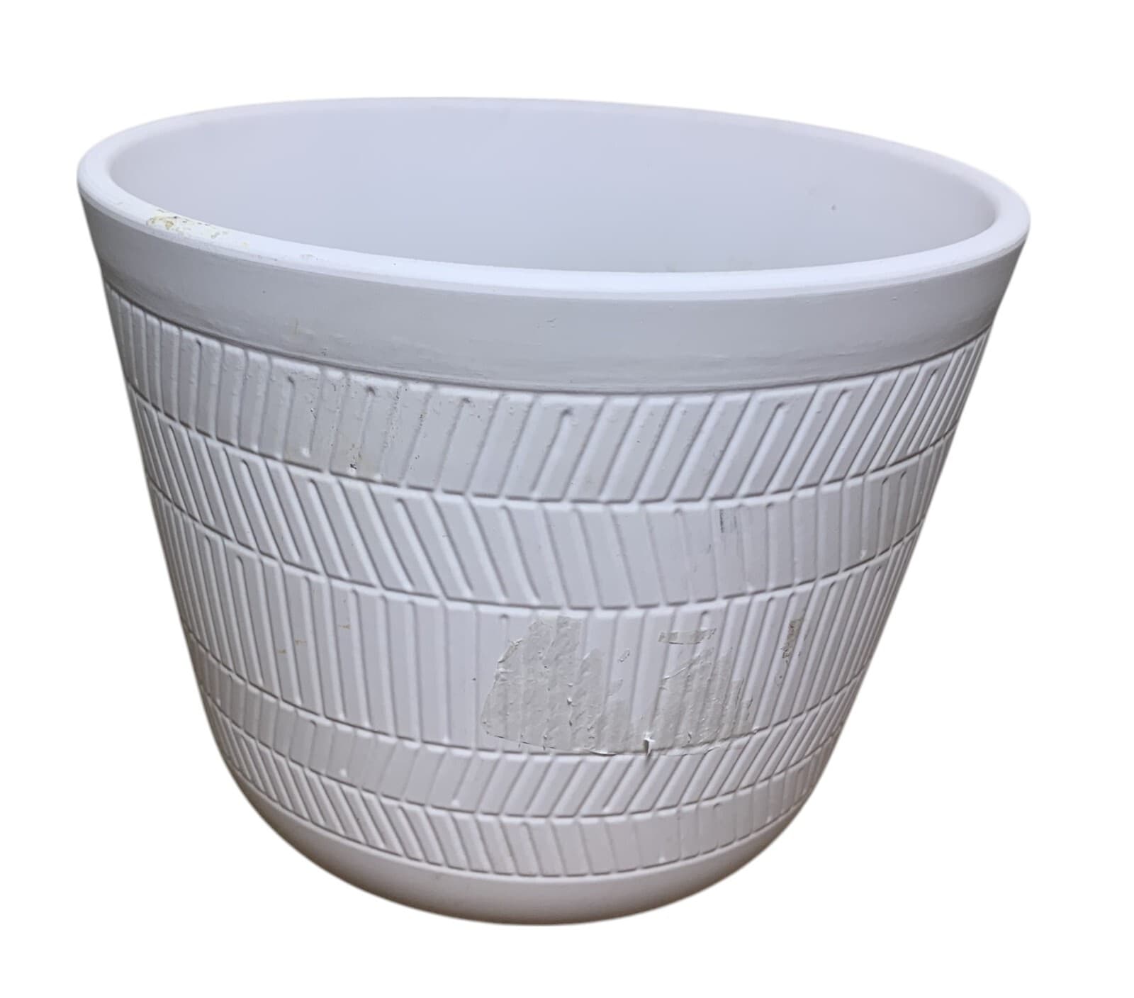 GGR Small White Faux Ceramic Line Pattern Plastic Planter 4