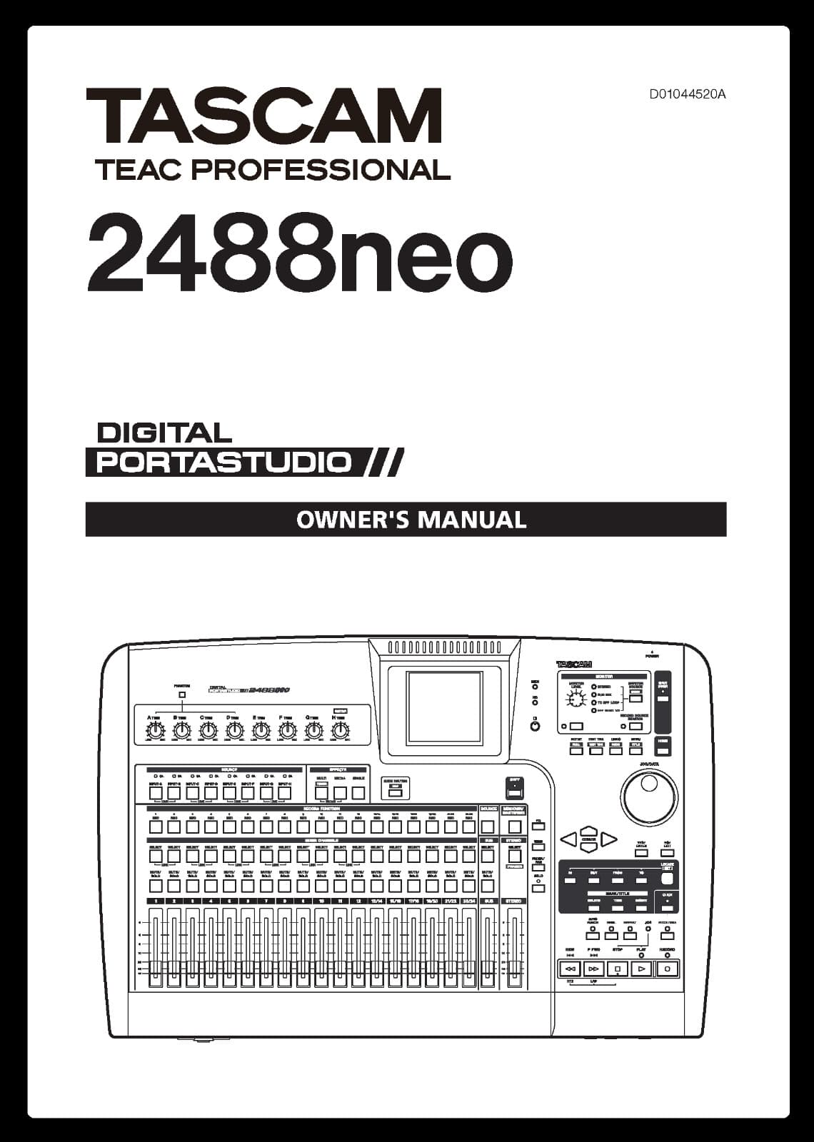 Tascam 2488neo Owner's Manual: 124 Pages Spiral Bound & Protective Covers!