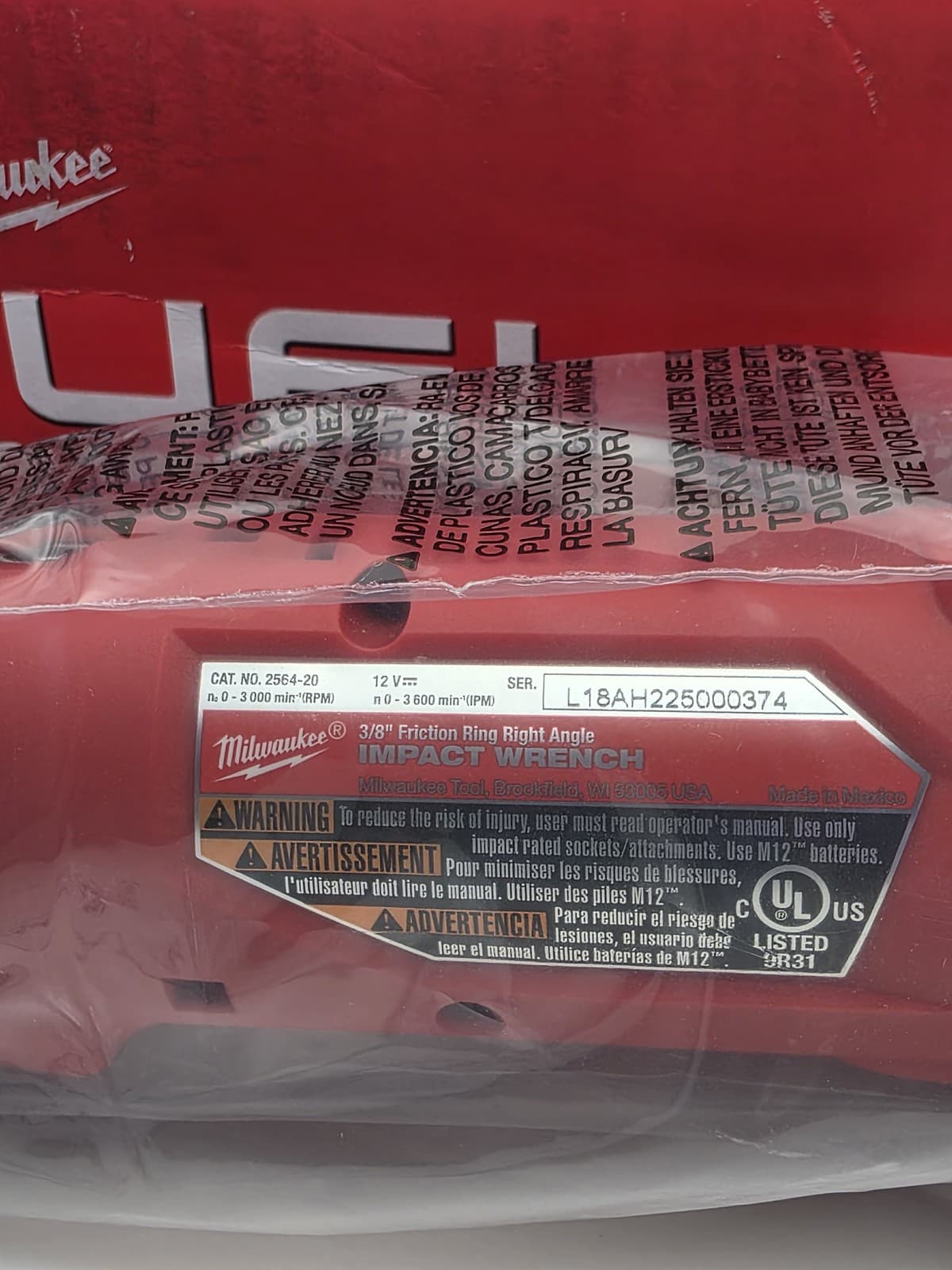 Milwaukee M12 FUEL 2564-20 3/8" Right Angle Impact Wrench Tool Only New 3