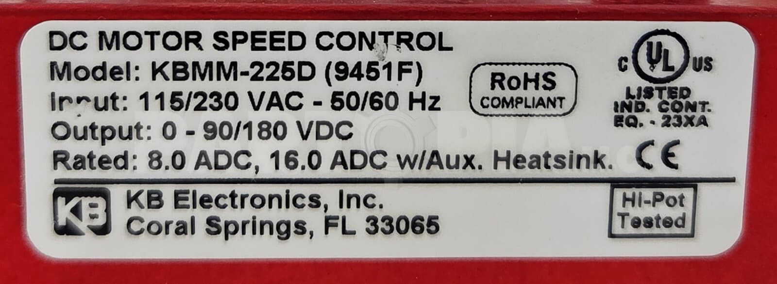 KB Electronics KBMM-225D (9451F) DC Motor Speed Control, Input: 115/230 VAC 3