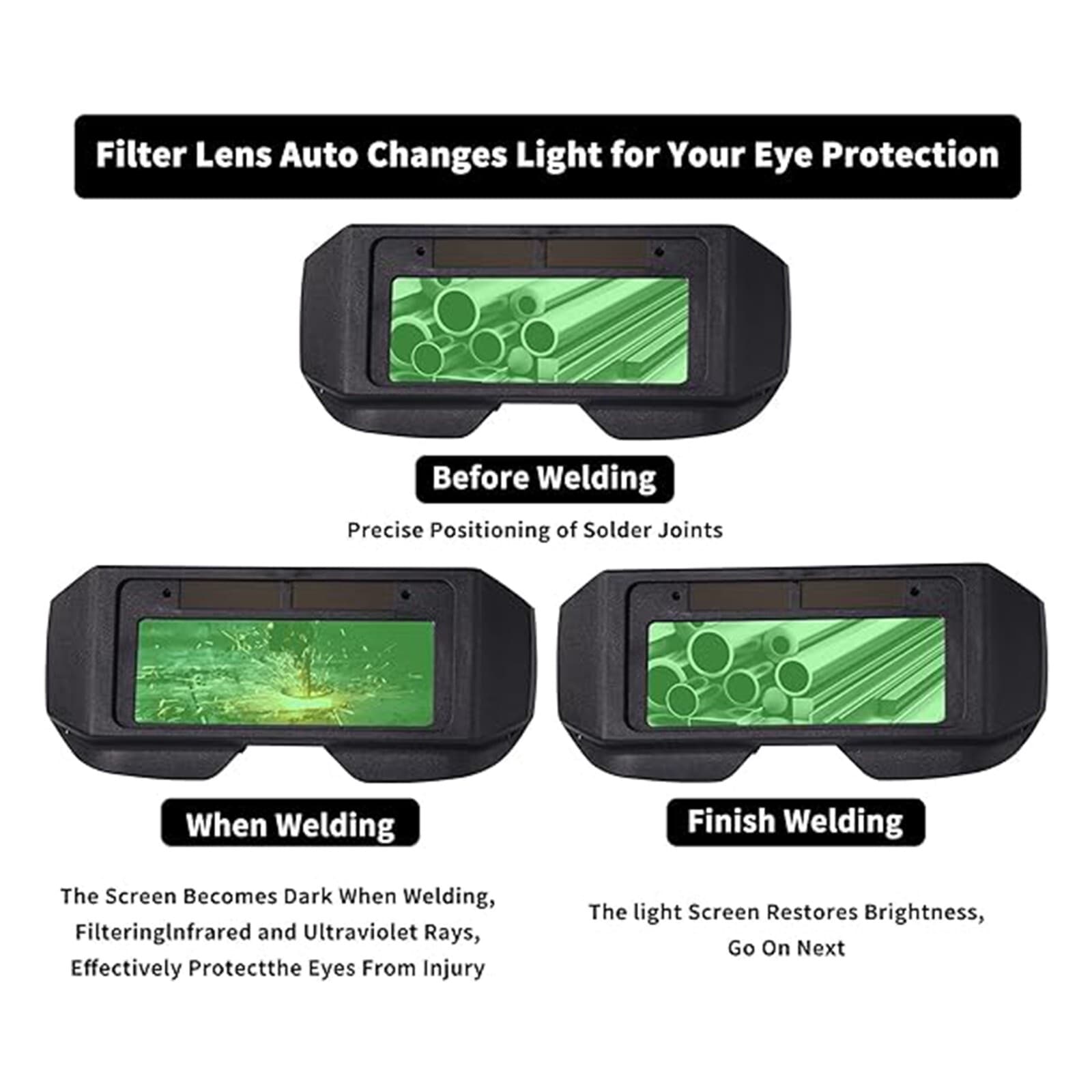 23pcs Auto Darkening Safety Goggles Welding Glasses Anti-Fog Anti-Glare Goggles 6